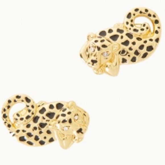 NEW LILLY PULITZER Leopard Post Earrings in Gold Metallic - Picture 3 of 7
